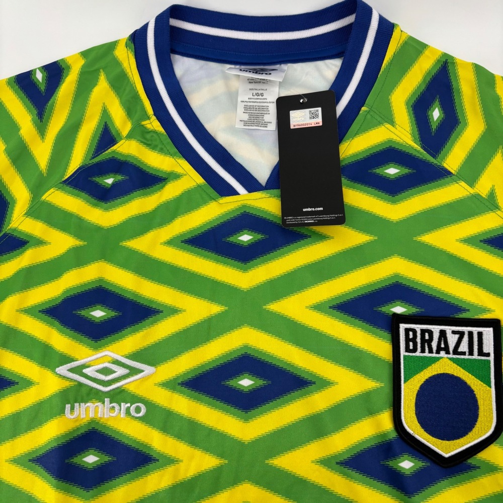 NWT Umbro‎ Men Brazil Soccer Jersey L Green Yellow Blue Geometric FIFA World Cup - Picture 3 of 7